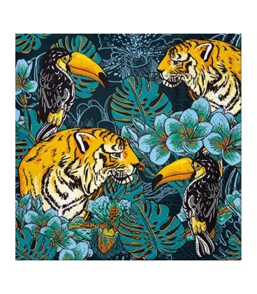 Serviette de table- tigres et toucans 6.5 x 6.5''